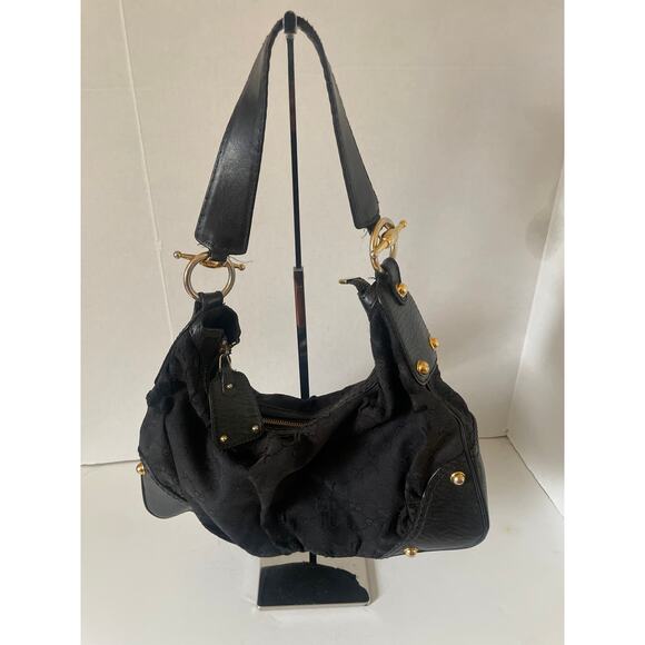 Gucci Black GG Canvas and Leather Medium Jockey Hobo Shoulder Handbag - Picture 8 of 13